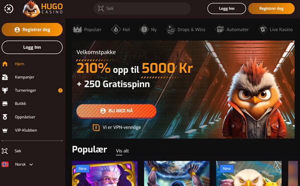 hugo casino norge hjemmeside