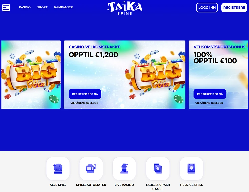 taika spins casino nettside