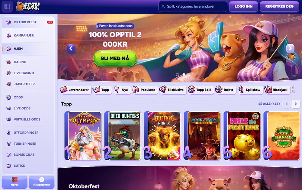 spinbara casino norge nettside